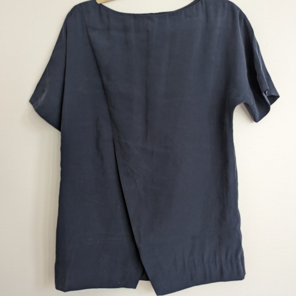 COS silk shirt asymmetrical cut out opening Navy